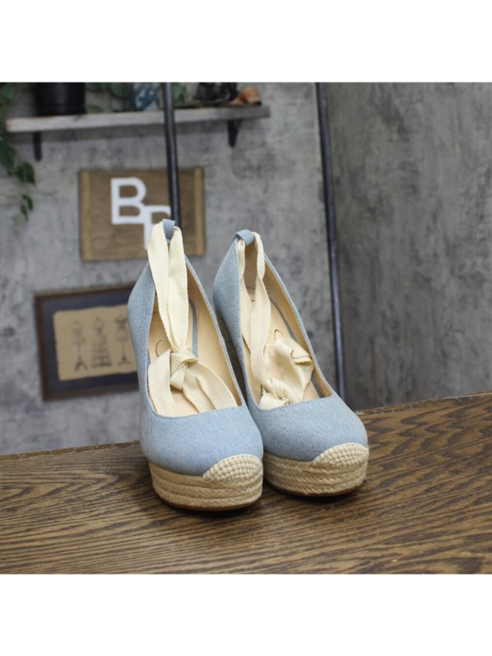 Jessica Simpson Zexie Espadrille Wedge Ankle Wrap Sandals Medium Blue Denim 7M - Picture 3 of 16